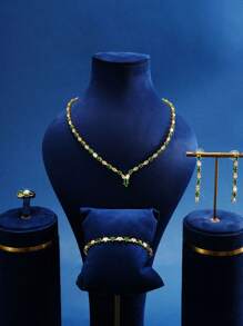 5 sztuk/zestaw Zestaw biżuterii z cyrkoniami w kształcie litery V, styl europejski amerykański Ins, odpowiedni na co dzień kobiet, ślub, urodziny, podróże, imprezy