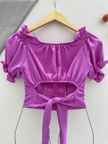 Dune Pearl Puff Sleeve Cropped Shirt. - 紫丁香色 - 查看 3