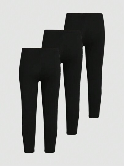 3 pièces/set Leggings de couleur unie pour jeunes filles, pantalons serrés pour enfants, convenant pour le printemps, l'été, l'automne et l'hiver