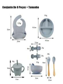 1 Set Of Infant Feeding Utensils, Round Divided Silicone Plate, Adjustable Bib, Cutlery Set With Wooden Handles, Silicone Straws, Snack Cup - 藍色 - 查看 3