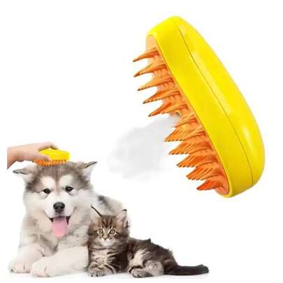 Escova a Vapor Pet Para Gatos e Cães Escova Massagem Removedor de Pelos Macio Elétrico Usb 3 em 1