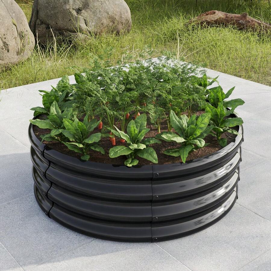 32.08"*11.4" Tall Round Raised Garedn Bed,Metal Raised Beds For Vegetables, Outdoor Garden Raised Planter Box, Backyard Patio Planter Raised Beds For Flowers, Herbs, Fruits Black - Đen + Kim loại - Xem 1