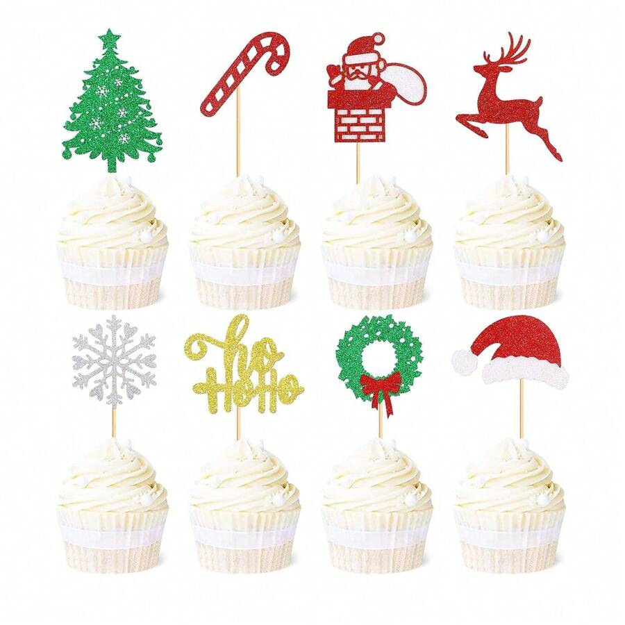 8 chiếc Đồ trang trí bánh cupcake Ho Ho Hos Giáng sinh Lấp lánh Cây thông Noel Ông già Noel Que cắm bánh cupcake Có một số Que cắm bánh cupcake Ho Ho Hos Trang trí bánh Giáng sinh cho chủ đề Giáng sinh Đồ dùng cho tiệc năm mới - Nhiều màu - Xem 1