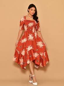 Helena Crepinho Printed Dot Midi Dress With Short Sleeves - 亮橙色 - 查看 2
