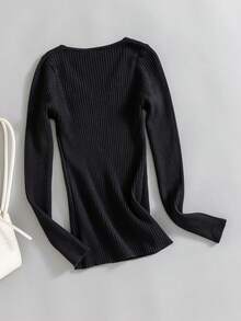 GIGOGOU 春秋季V领基本款女士罗纹毛衣时尚性感修身休闲上衣