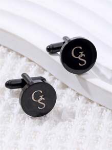 1 Pair Engraved Customized Cufflinks, Special Gift For Men, Personalized Text Cufflinks Gift For Boyfriend, Unique Present For Dad, Father's Day, Valentine's Day, Christmas - Black - View 6