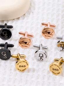 1 Pair Engraved Customized Cufflinks, Special Gift For Men, Personalized Text Cufflinks Gift For Boyfriend, Unique Present For Dad, Father's Day, Valentine's Day, Christmas - Black - View 2