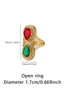 1 件复古大号椭圆形彩色宝石戒指女士奢华红绿宝石指环宴会派对珠宝时尚配饰女士 - 彩色 - 查看 13