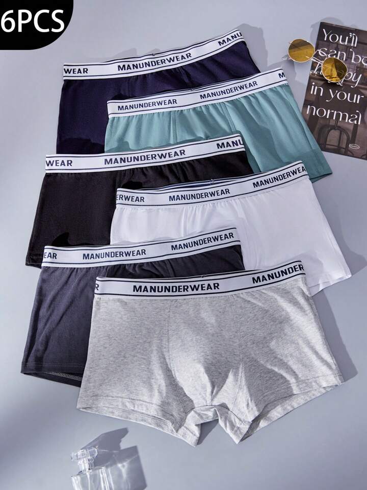 6Pcs Men s Boxer Shorts Black Cotton Shorts Solid Color Comfortable Breathable Letters Men s Underwear Sports Stretch Fitness Fashion Men s Boxer Shorts SHEIN South Africa