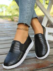 Mujeres 2024 Otoño Nuevo Mocasines casuales de punta redonda agrietado con efecto de deslizamiento, zapatos planos de lona de mendigo con brillo a juego con todo, tallas grandes