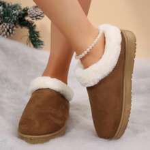 Women's Thick Flat Slippers - Thick Padded Cotton Shoes With Thick Soles Short Boots Casual,Indoor Outdoor Rubber Bottom Bootie For Winter - 卡其色 - 查看 8