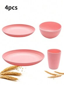 4/16/32pcs Grey Plastic Reusable Tableware Set, Including Plates, Bowls And Cups, Suitable For Home, Outdoor, Party And Picnic,Kitchen,Christmas Gift - Pink - View 9