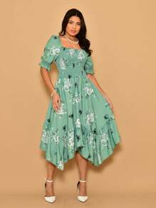 Helena Crepinho Printed Dot Midi Dress With Short Sleeves - Verde Oliva - Ver 5