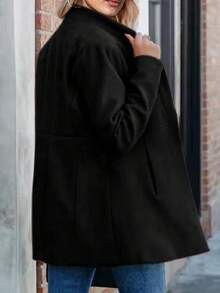 Abrigo de mujer de manga larga con bolsillo, de unicolor, estilo europeo, para otoño-invierno