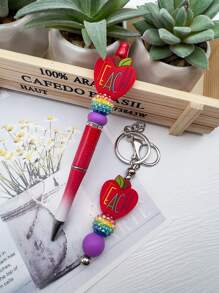 1 pieza Llavero con forma de manzana elegante con cuentas de strass, Bolígrafo con cuentas de strass con forma de manzana, Regalo del Día del Maestro para maestros, Accesorio para coche, Dije para bolso, Escolar, Lindo, Gótico, Y2K, Cordón para tarjeta de identificación, Accesorio para coche, Dije para bolso - Multicolor - Ver 15