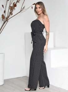 Strapless Pantalona Jumpsuit With Bulges And Contrasting Waist Pockets - 黑與白 - 查看 2