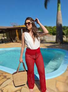 Summer Tricot Women's Beach Cover-Up Pants With Adjustable Braid Holes Trico - Đỏ - Xem 2