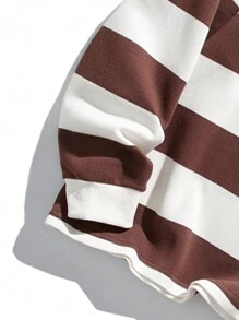 Men's Fashionable Contrast Striped Sweatshirt - Brown - View 3