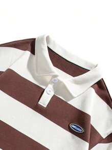 Men's Fashionable Contrast Striped Sweatshirt - Brown - View 4