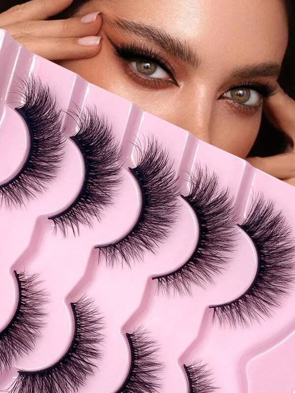 5 Pairs Natural Look False Eyelashes Fluffy Wispy Lashes Faux Mink Eye Lashes Curling Fake Eyelashes