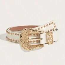 1 件西式铆钉装饰豹纹女士腰带，适合秋季、秋季、万圣节日常穿着 - 金色鉚釘皮帶 - 查看 19