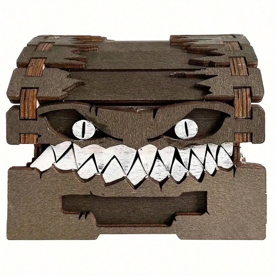 1pc Wooden Storage Box With Lid - Halloween Monster Design, Classic Style, Perfect For Organizing And Decorating - Monster Wooden Storage Box - View 1