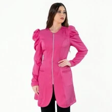 Women's Waisted Coat Kit With Long Puffed Sleeves + Turban Headband - 玫紅色 - 查看 2