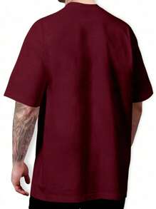 Ghost Poke Shadow Basic T-Shirt 100% Cotton Shirt - 酒紅色 - 查看 2