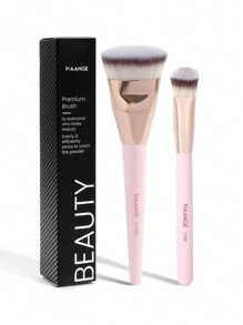 MAANGE 2pcs Soft Makeup Brush Set, Protable Smudge Cosmetic Brush Makeup Brush With Foundation Brush Blush Brush Loose Powder Brush Eye Shadow Brush Contour Brush Highlighter Brush Makeup Tools Gift For Women & Girl Travel Makeup Brush﻿ - 粉色 - 查看 1