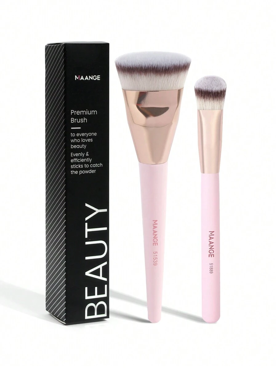 MAANGE 2pcs Soft Makeup Brush Set, Protable Smudge Cosmetic Brush Makeup Brush With Foundation Brush Blush Brush Loose Powder Brush Eye Shadow Brush Contour Brush Highlighter Brush Makeup Tools Gift For Women & Girl Travel Makeup Brush - 粉色 - 查看 1