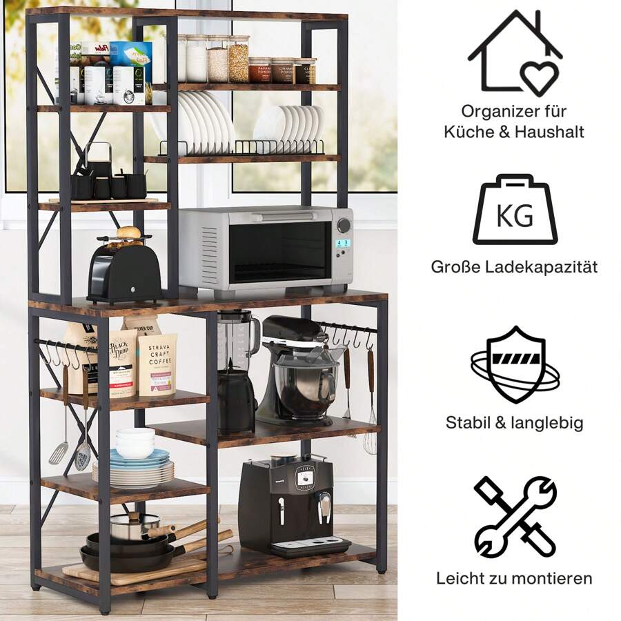 Tribesigns Kitchen 170CM Tall Baker's Rack, 5-Tier+6-Tier Kitchen Utility Storage Shelf Table With 10 S-Shaped Hooks And Metal Frame, Display Shelf - Black - View 1