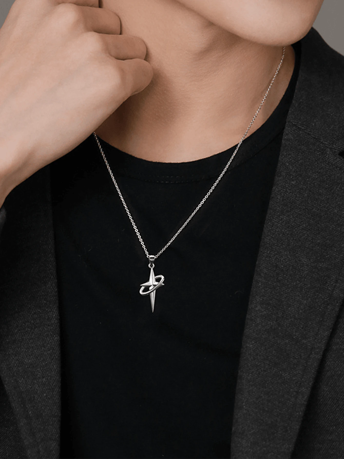 1pc Fashionable Men's Star Pendant Necklace, Minimalist Alloy Chain