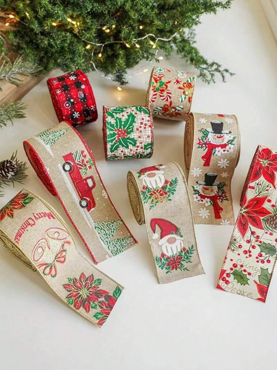 1 rollo 2 metros Cintas decorativas para árbol de Navidad, cintas decorativas para envolver regalos de Navidad - Multicolor - Ver 1