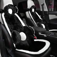 1pc Girly Pink Plush Car Seat Cushion, Warm Anti-Slip Comfortable Auto Seat Protector, Also Usable As Chair Pad