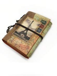 Journal - 1Pc A6 Notepad, 180 Pages Kraft Paper - High Quality Leather - Vintage Style - Iron Tower Pattern Booklet - With 2 Pockets - Removable Binder, Suitable As A Gift, Unisex - Daily Planner, Study Planner, Life Record, To-Do List, Travel, Multi-Purpose - Notebook - 7.3 * 5.1 In/ Handbooks -Very Retro And Special Journal - Loose-Leaf Binder - Multicolor - View 10