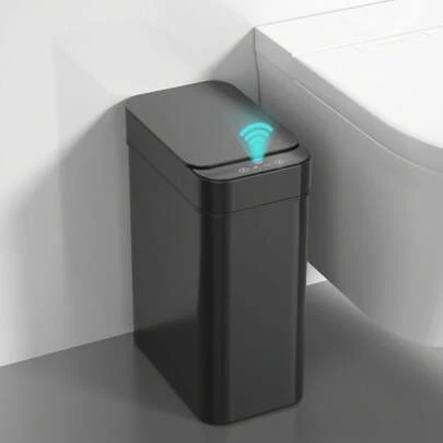 Ljia 2,7 gallon/4 gallon automatisk sensorpapperskorg med lock, beröringsfri smal liten soptunna, smart smal plastavfallskorg för badrum, kök, kontor, husbil, sovrum, vardagsrum, vit och grå