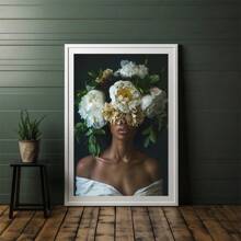 Arte de pared abstracto La chica con flores en la cabeza Pinturas en lienzo de mujer nórdica Arte de pared Carteles e impresiones Cuadros decoración del hogar, 1 pieza sin marco