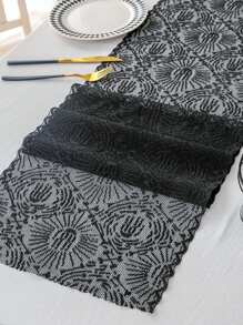 1pc Zwart Kanten Overlay Tafelblad Collectie Gotisch Halloween Decor, Spooky Spider Web Ghoul Handtafelkleed Voor Keuken- en Eetkamerdecoratie, Halloweenfeest en Seizoensgebonden Huisdecoratie