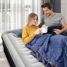 VA-Cerulean Black Grey Air Bed 1/2 Persons 187x90x46cm/195x152x46cm Air Mattress Self-Inflating With Integrated Electric Pump, Inflatable Mattress For Camping & Guest Bed