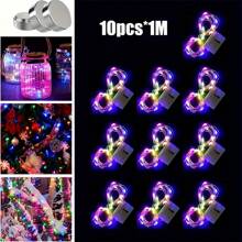 10 件 LED 仙女灯-1M10LED/2M20LED/3M30LED 银色线串灯-防水电池供电，3 种速度模式，星月灯-非常适合 DIY 婚礼、派对、卧室、露台、圣诞节、感恩节、情人节和母亲节礼物花卉装饰户外灯、圣诞户外装饰 - 暖白色 - 查看 15