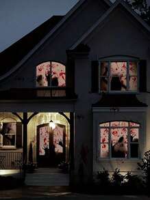 6pcs/Set Random Style Halloween Decoration Blood Hand & Footprint Window Sticker, Glass & Wall Decal,Christmas - Red - View 2
