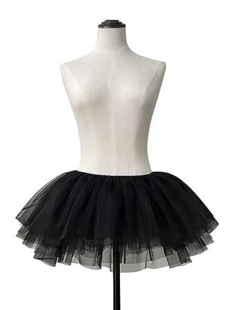 1pc Women Asymmetrical Multilayer Soft Netting Tulle Cosplay Daily Wear Lolita Style Layered Tutu Mini Skirt