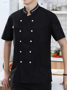 1 pieza Uniforme de chef, conjunto de trabajo de cocina de restaurante de servicio de comida con mangas cortas, chaqueta de panadería