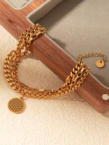 Mazuer 1 件复古镀金时尚空心圆圈、心形、蝴蝶和水钻多层手链，适合夏季海滩、日常穿着、派对、节日、毕业典礼、教师节、返校礼物 - 金黃色 - 查看 5