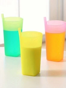 Plastic Tumbler Set With Built-In Straw, 12.17oz Portable Drinking Cup, Summer Outdoor Juice Water Glasses For Students - Assorted Colors - Multicolor - View 8