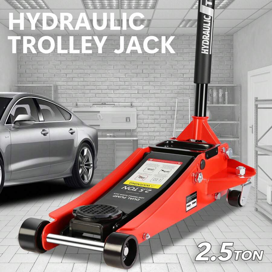 2.5 Ton Low Profile Floor Jack, Steel Racing Floor Jack With Dual Pistons Quick Lift Pump, Hydraulic Floor Jack Lifting Range 3.5"-19.5" - Đỏ - Xem 1