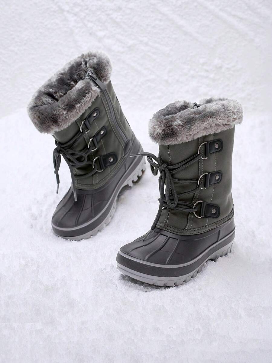 Boys Girls Toddler Winter Snow Boots Mid Calf Boots Waterproof Warm For Snowball Fights And Ski,Christmas Gifts - 灰色 - 查看 1