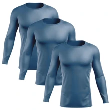 Kit 3 Men's Shirts Thermal UV Protection Second Skin Sports Fabric Long Sleeve Shirt - Teal Blue - View 1