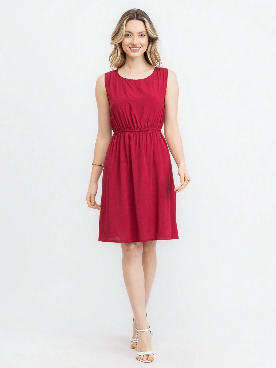 JIN SER Viscose Dress - Burgundy - View 1