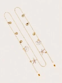 1 chiếc dây đeo kính thời trang trang trí hình sao biển và vỏ sò, dây đeo kính kim loại phong cách đại dương dành cho nữ, dây đeo kính chống trượt cho nữ, thích hợp làm dây đeo kính trang trí khi đi du lịch và nghỉ lễ, dây đeo kính dành cho nữ - Vàng - Xem 7